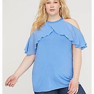 NWT Lane Bryant 26/28 Blue Blouse w/ Ruffles